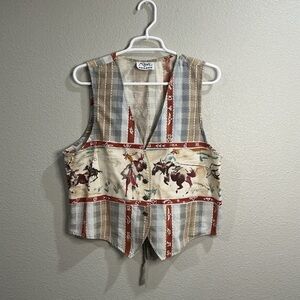 Vintage 90s Roper Western Vest Made in USA Rodeo Print Cotton Women’s L